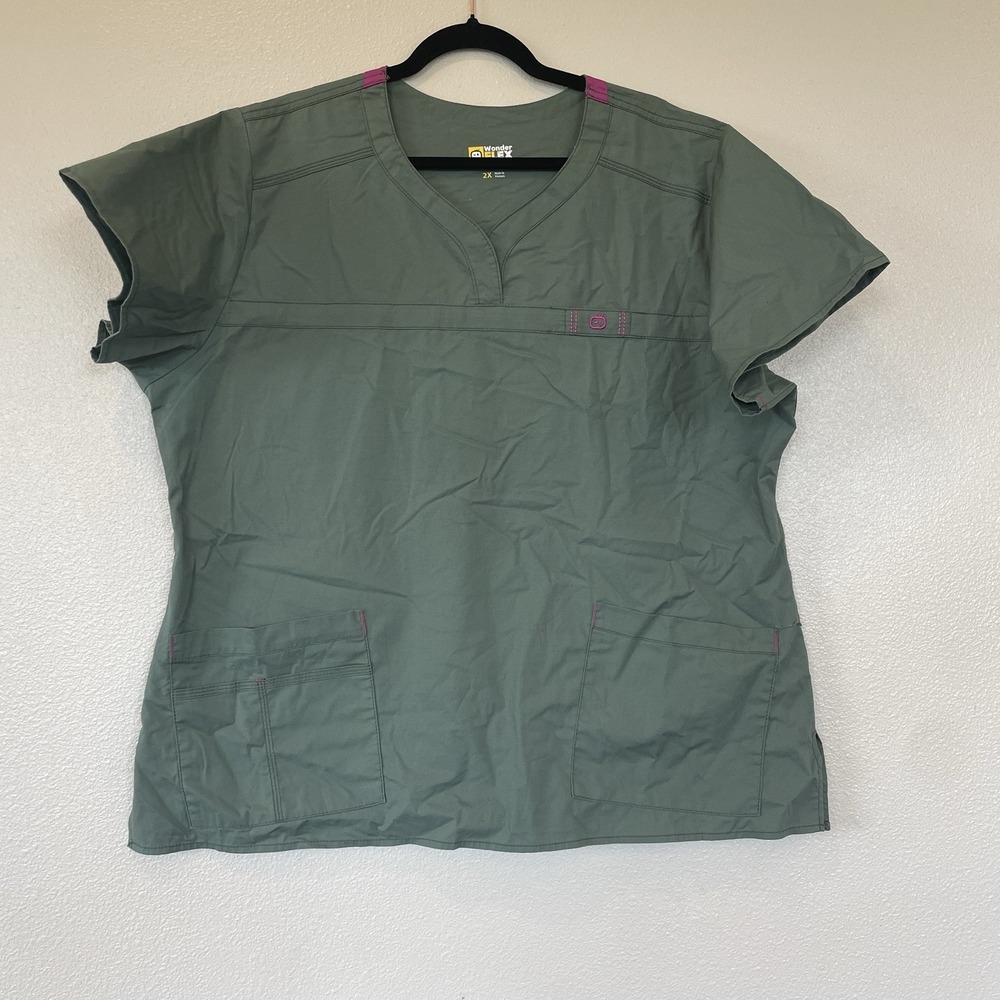 Wonderflex Medical Scrub Top Women's Short Sleeve Pockets Stretch Size Small